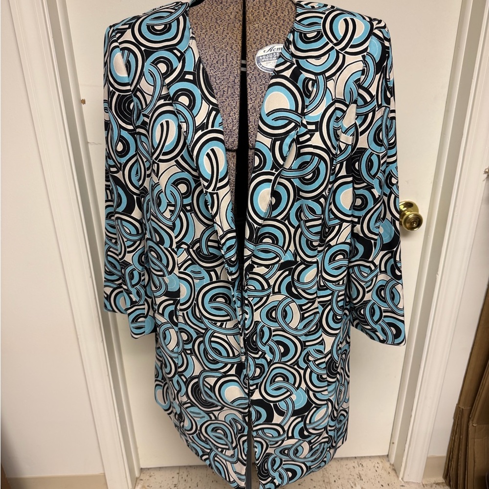 Kasper Geometric Print Blazer Jacket Blue Black White Size 14W Plus Size Career
